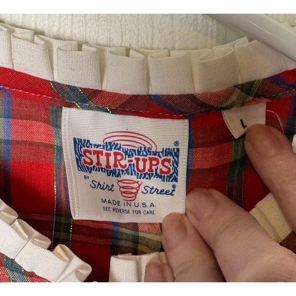 VTG Stir-ups Western Cowgirl Button Shirt Made In USA Red Plaid Ruffle Gold L - Picture 3 of 6